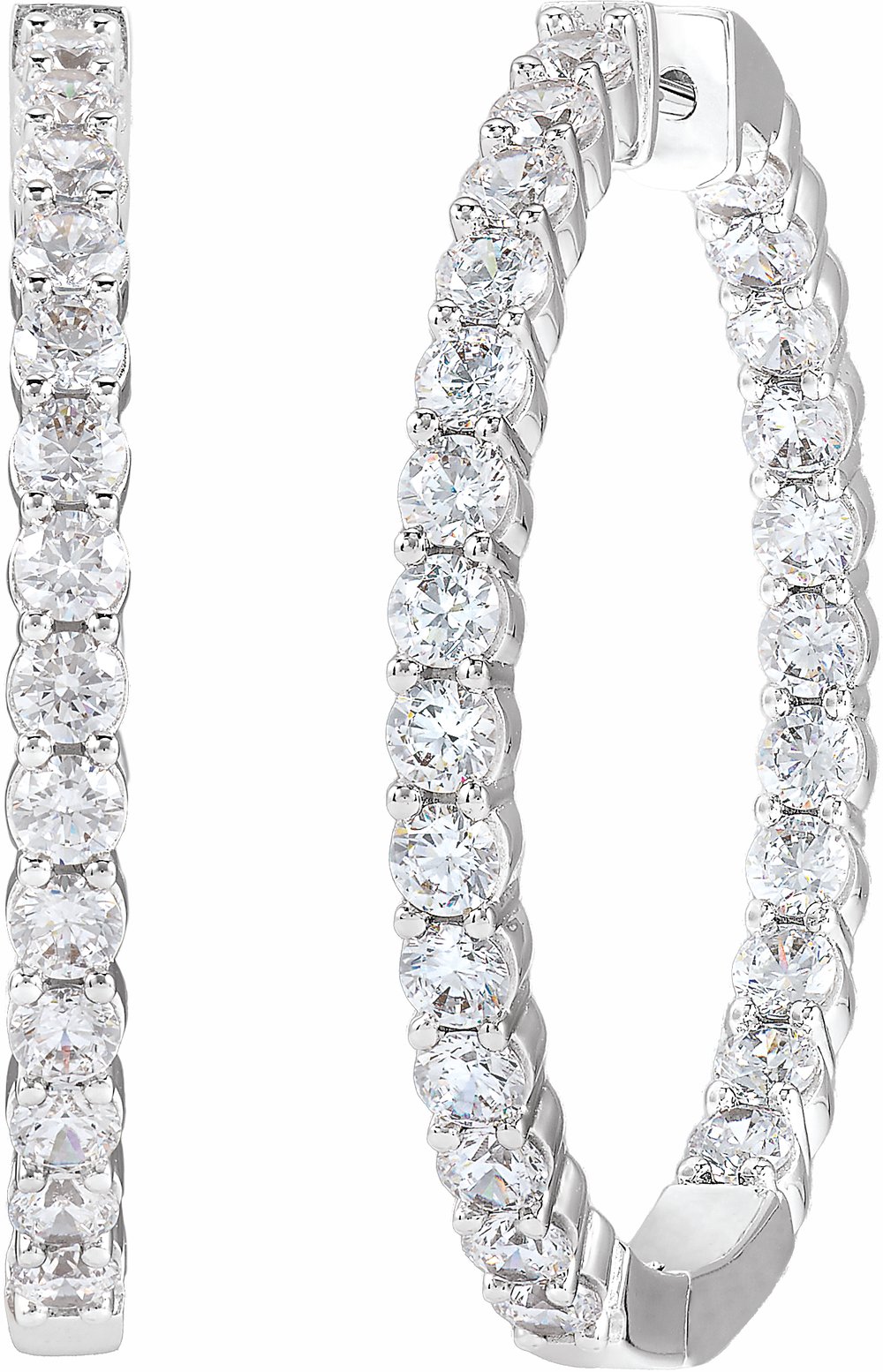 14K White Gold 4 CTW Lab-Grown Diamond Inside-Outside Hinged 36 mm Hoop Earrings