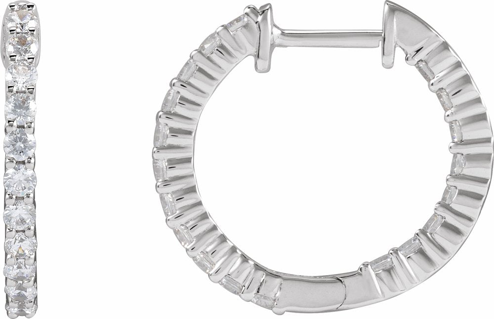 14K White Gold 3/4 CTW Lab-Grown Diamond Inside-Outside Hinged 17.2 mm Hoop Earrings