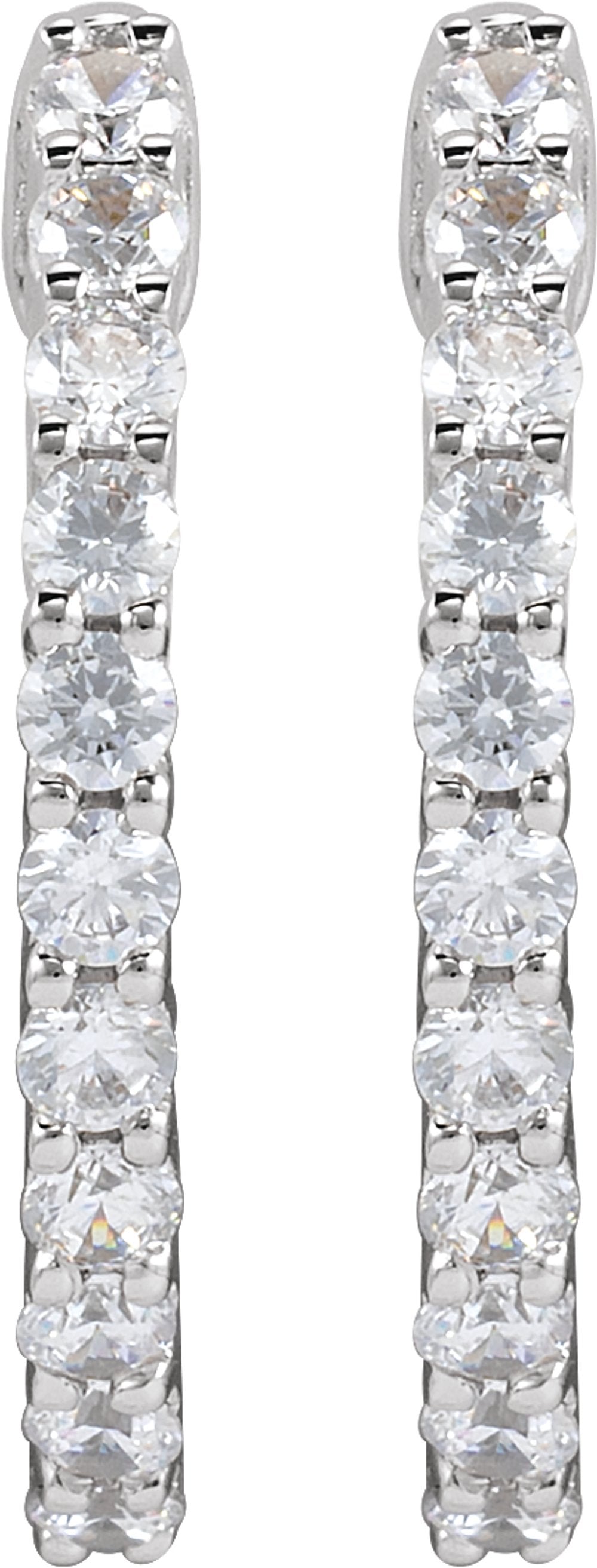 14K White Gold 3/4 CTW Lab-Grown Diamond Inside-Outside Hinged 17.2 mm Hoop Earrings