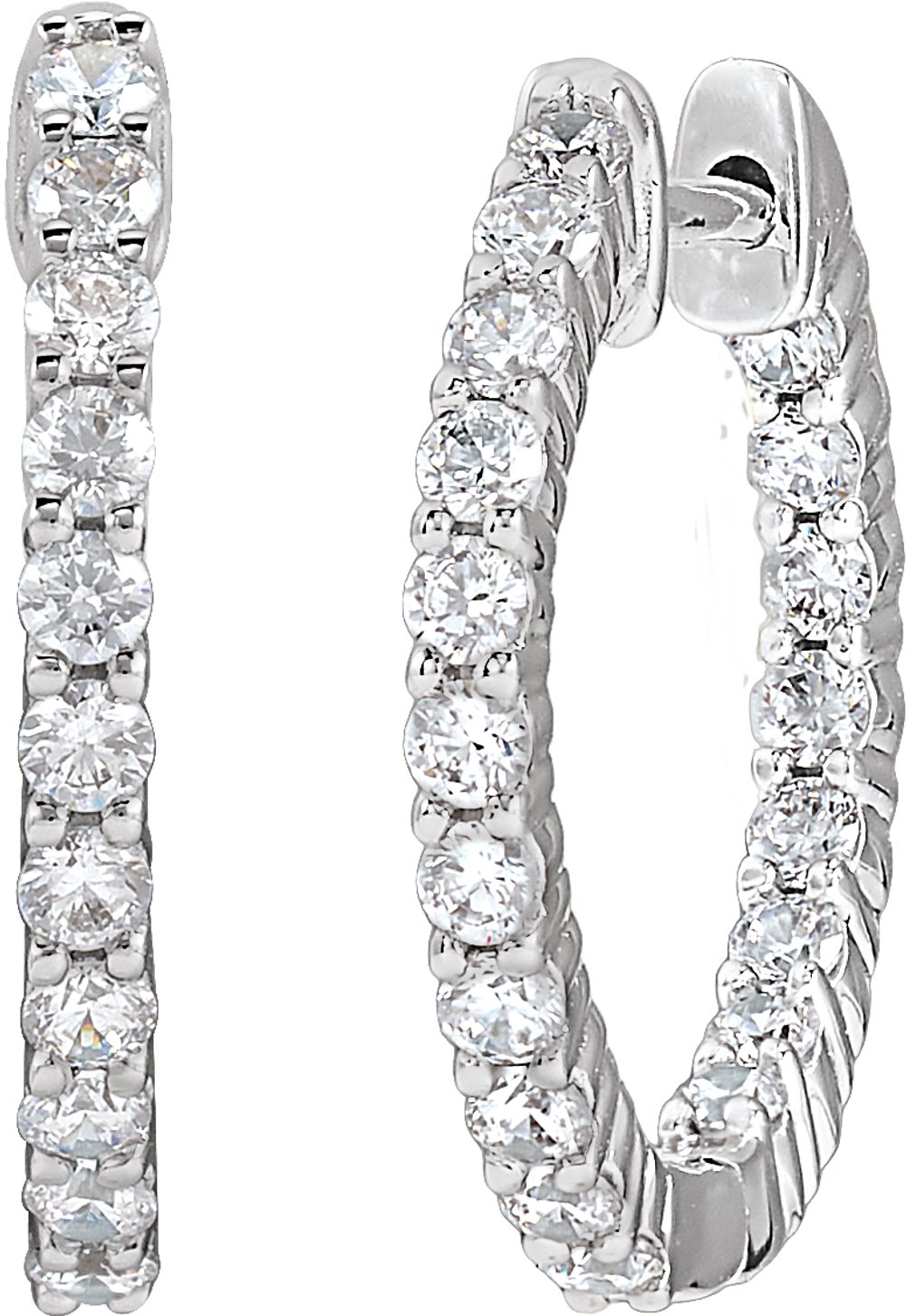 14K White Gold 3/4 CTW Lab-Grown Diamond Inside-Outside Hinged 17.2 mm Hoop Earrings