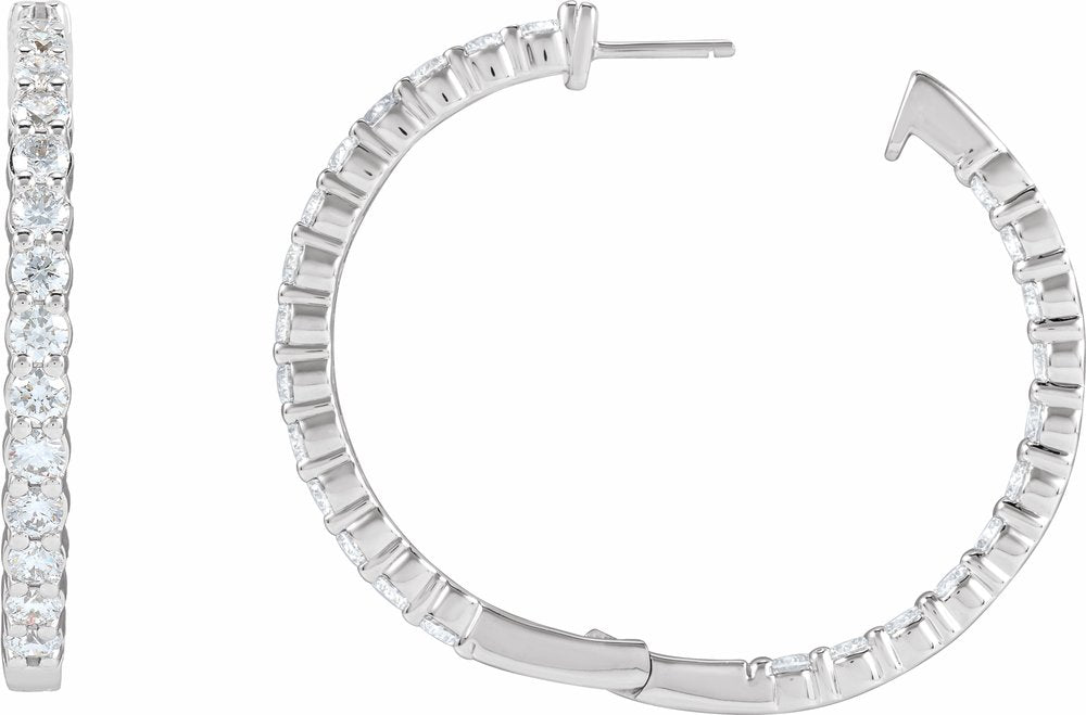 14K White Gold 5 CTW Lab-Grown Diamond Inside-Outside Hinged 37.8 mm Hoop Earrings
