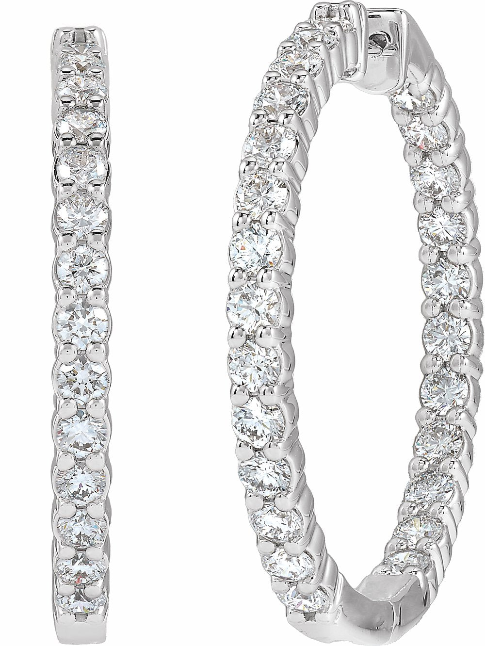 14K White 5 CTW Lab-Grown Diamond Inside-Outside Hinged 37.8 mm Hoop Earrings