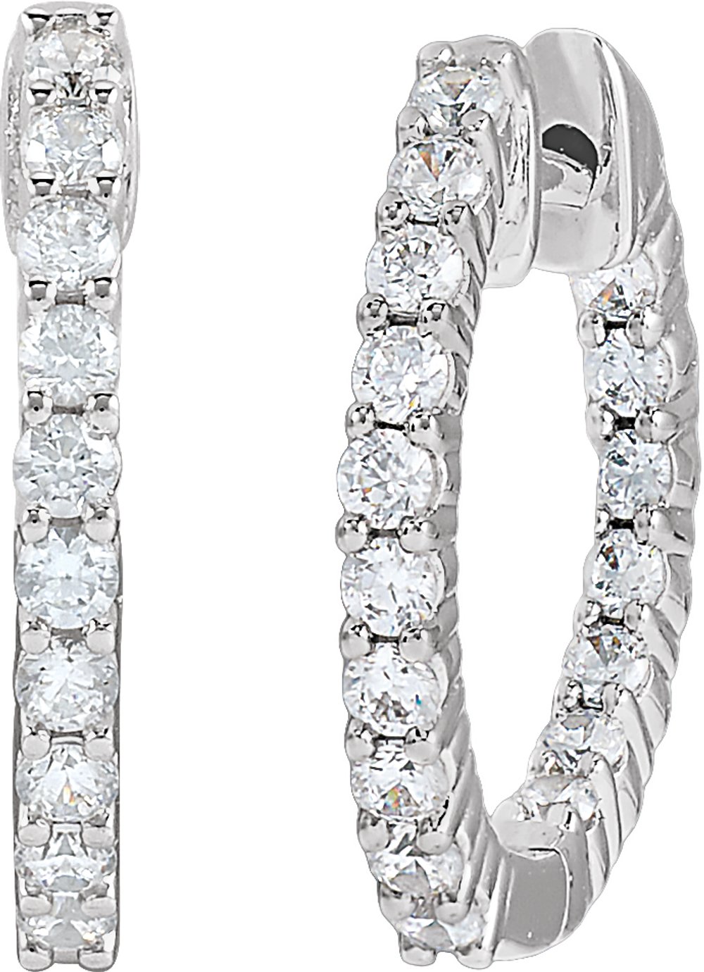 14K White Gold 1/2 CTW Lab-Grown Diamond Inside-Outside Hinged 14.5 mm Hoop Earrings