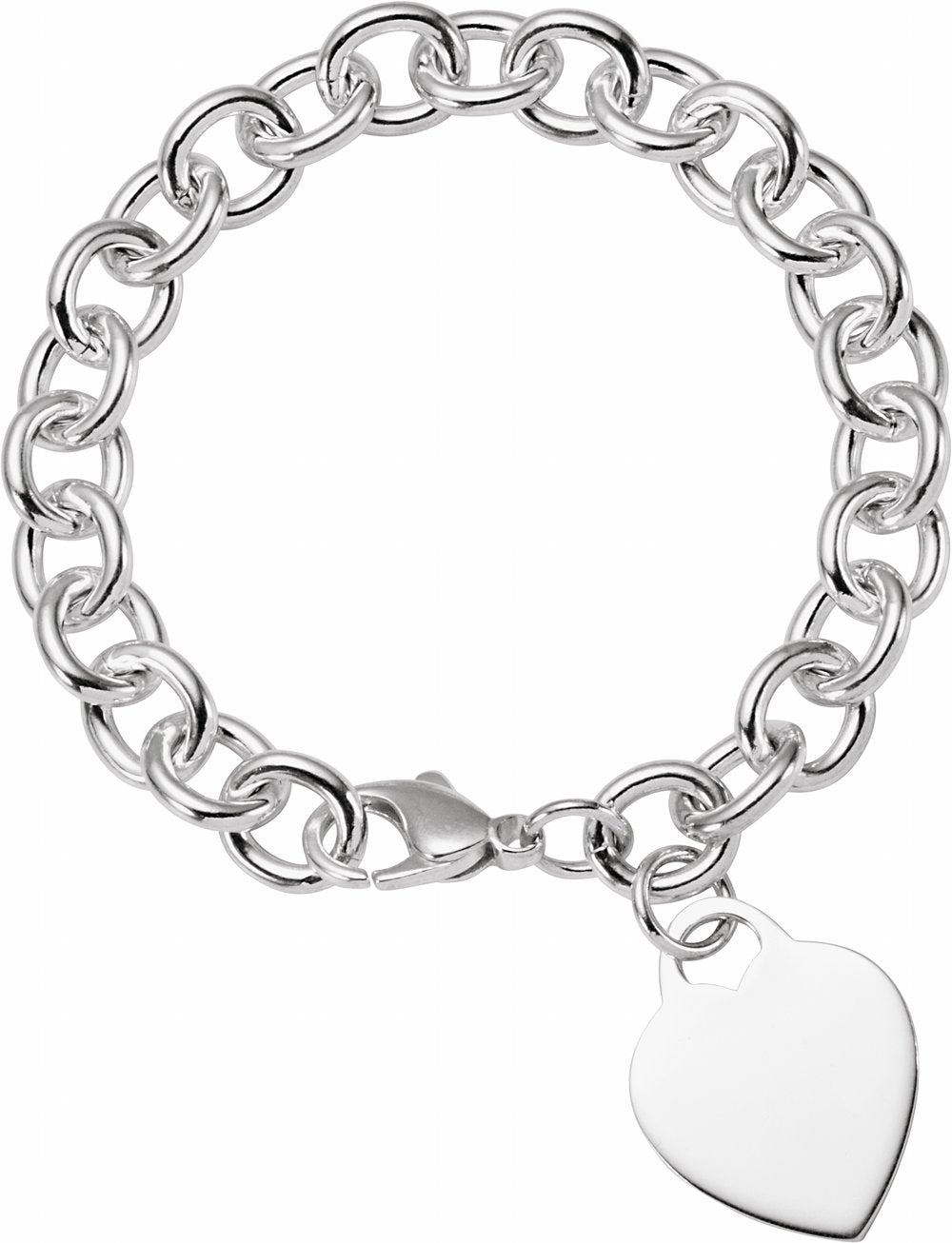 Sterling Silver Engravable Heart Charm 7 1/2" Chain