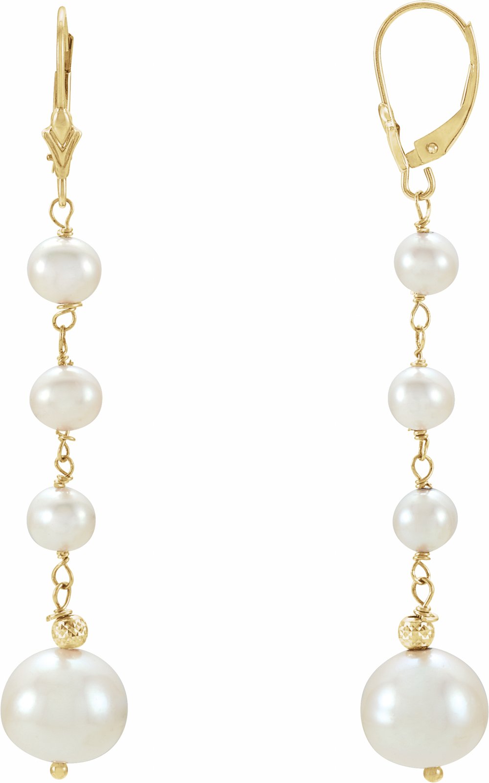 14K Yellow Gold Cultured White Freshwater Pearl Earrings