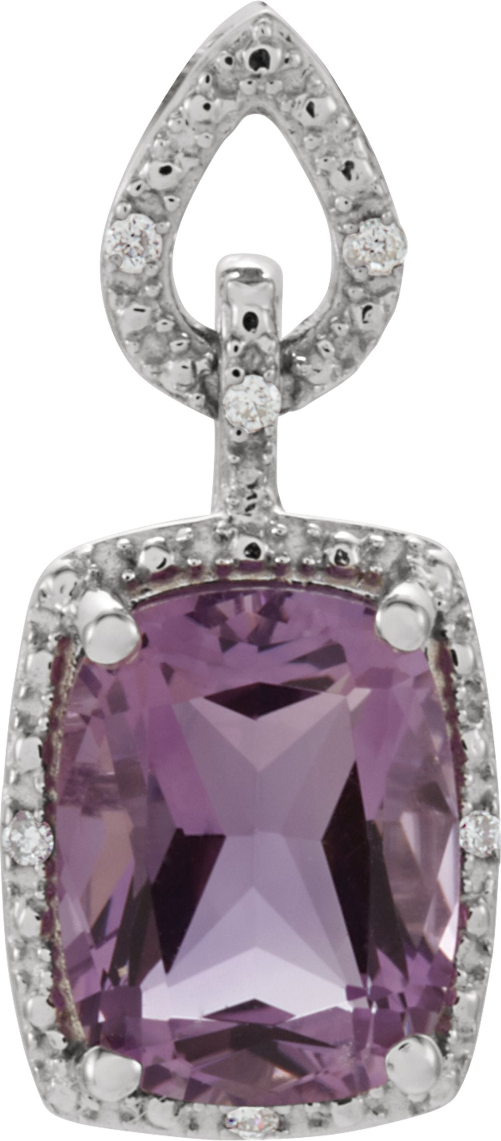 14K White Natural Amethyst & .025 CTW Natural Diamond Pendant