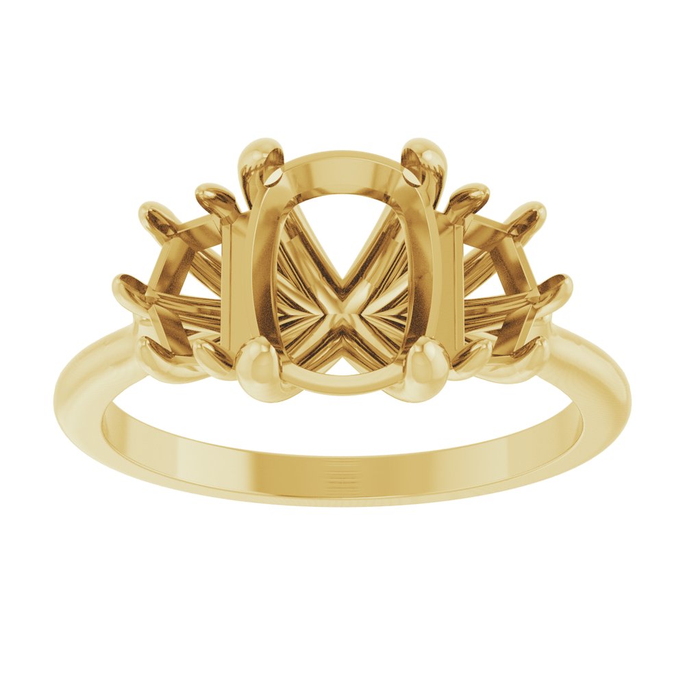 14K Yellow Gold 8x6 mm Elongated Cushion Three-Stone Engagement Ring Mounting