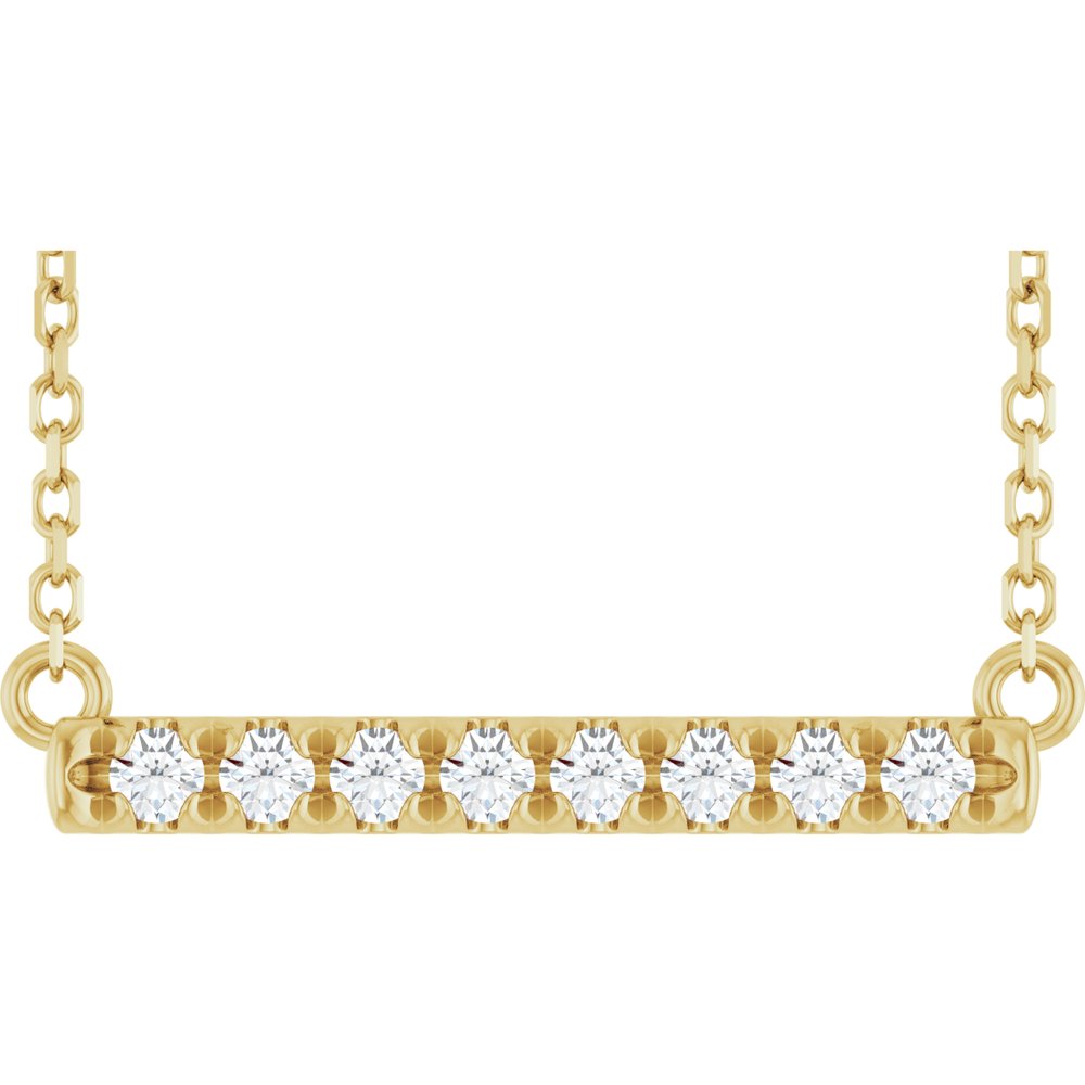14K Yellow Gold 1/8 CTW Lab-Grown Diamond French-Set Bar 18" Necklace