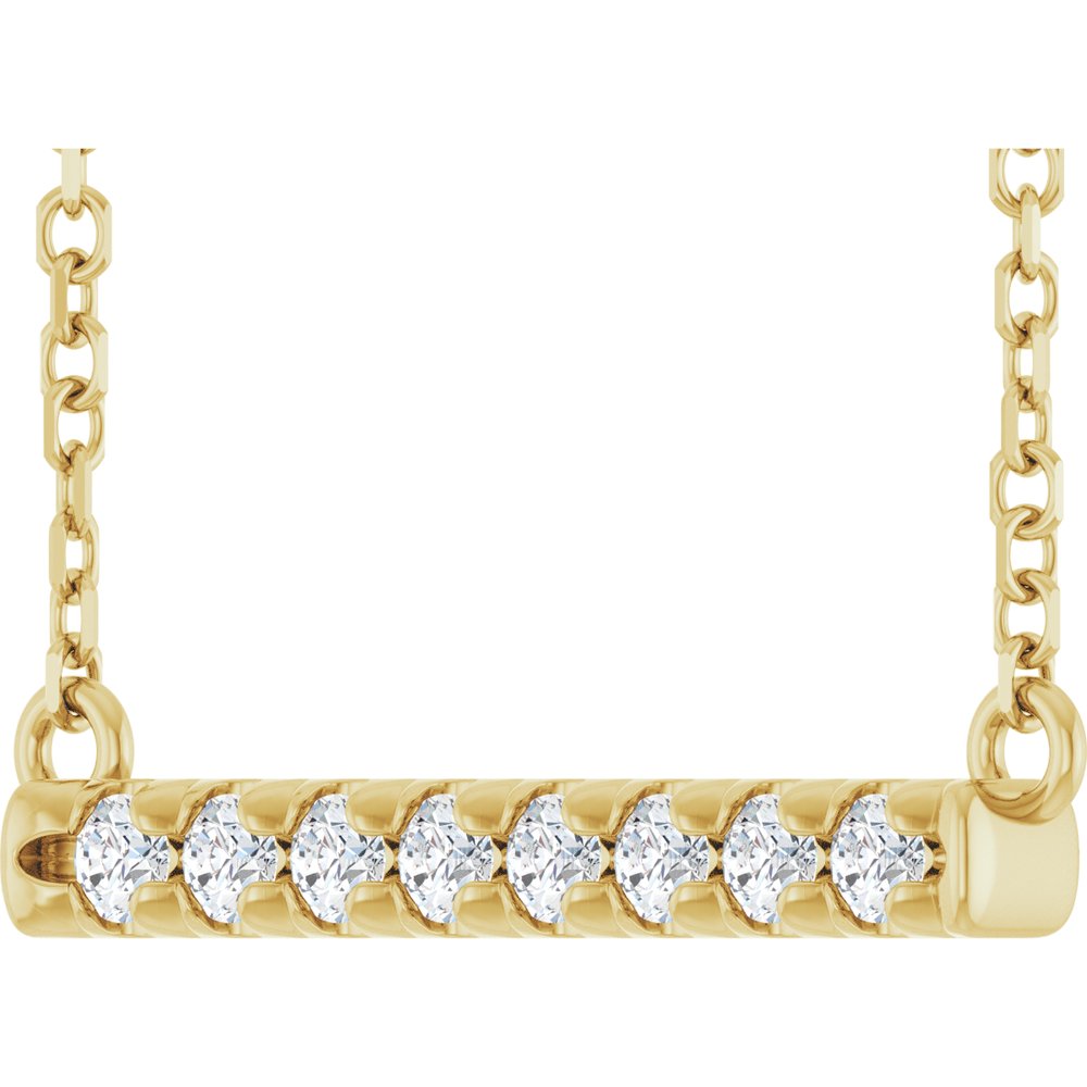 14K Yellow Gold 1/8 CTW Lab-Grown Diamond French-Set Bar 18" Necklace