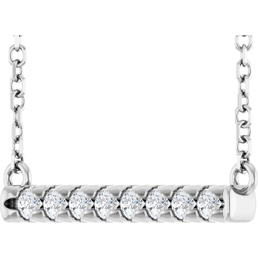 14K White Gold 1/8 CTW Lab-Grown Diamond French-Set Bar 18" Necklace