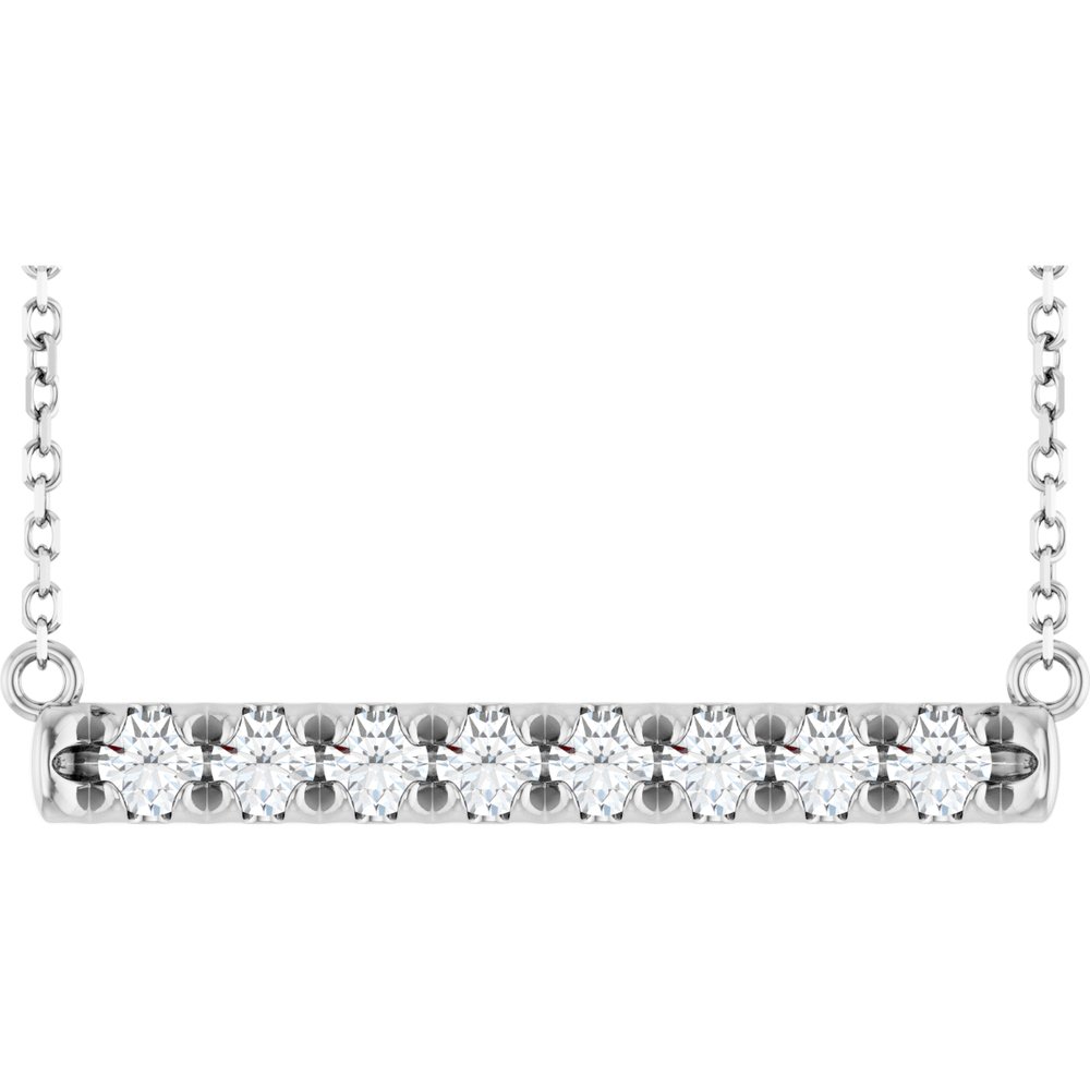 14K White Gold 1/2 CTW Lab-Grown Diamond French-Set Bar 18" Necklace