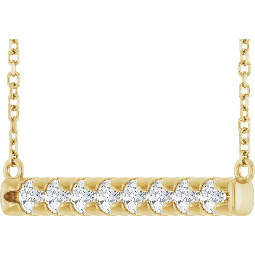 14K Yellow Gold 1/2 CTW Lab-Grown Diamond French-Set Bar 18" Necklace