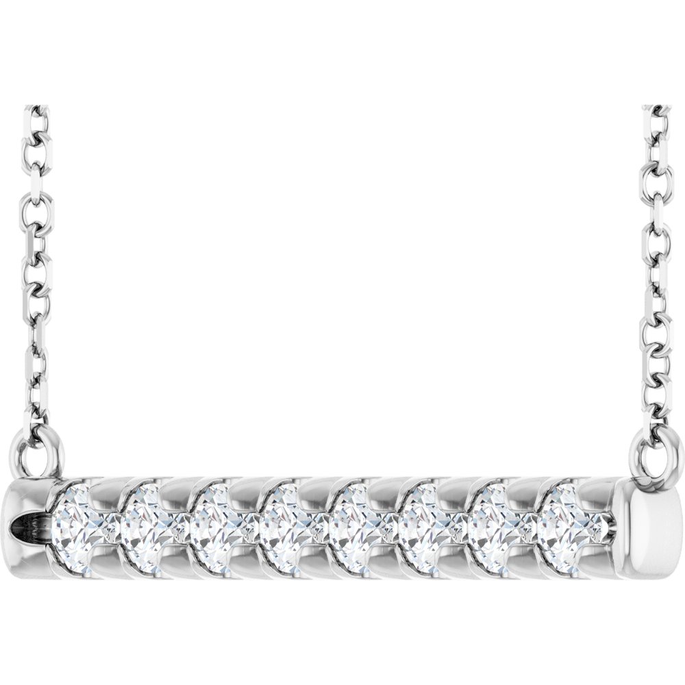 14K White Gold 1/2 CTW Lab-Grown Diamond French-Set Bar 18" Necklace