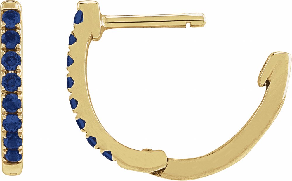 14K Yellow Gold Lab-Grown Blue Sapphire 12.95 mm Hoop Earrings