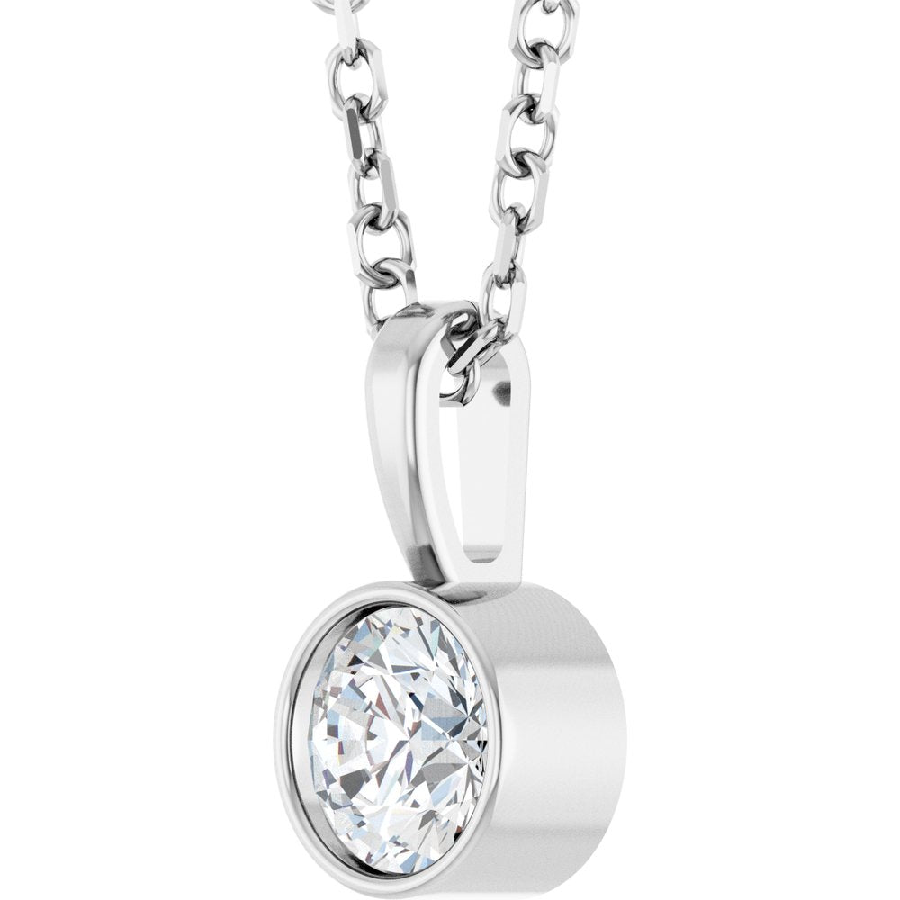 14K White 1/4 CT Lab-Grown Diamond Bezel-Set Solitaire 16-18" Necklace