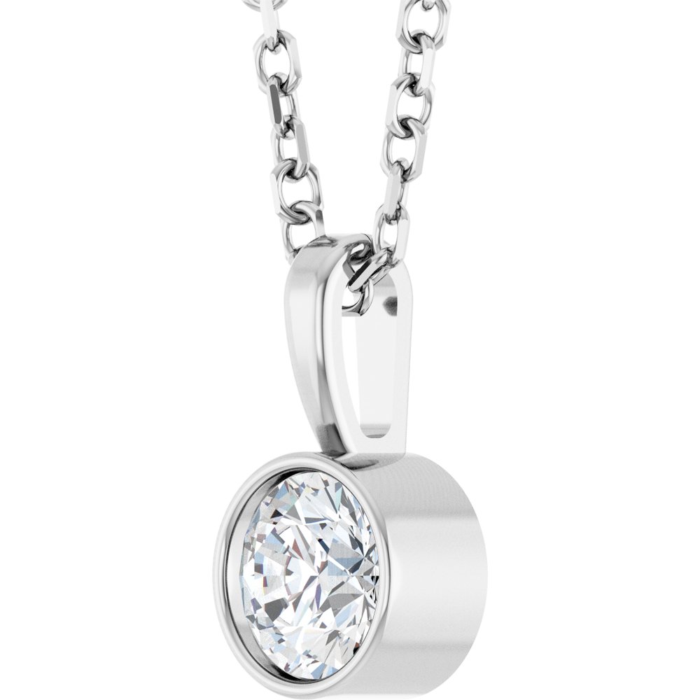 14K White Gold 1/4 CT Natural Diamond Bezel-Set Solitaire 16-18" Necklace