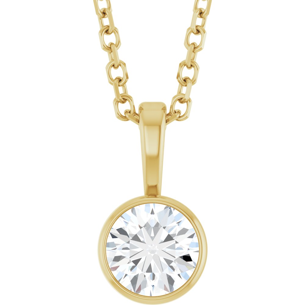 14K Yellow Gold 1/3 CT Lab-Grown Diamond Bezel-Set Solitaire 16-18" Necklace