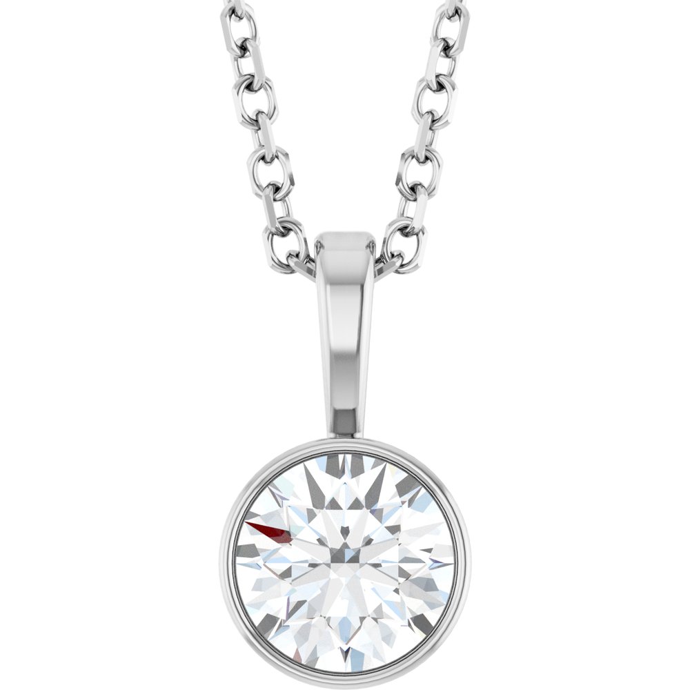 14K White Gold 1/2 CT Lab-Grown Diamond Bezel-Set Solitaire 16-18" Necklace