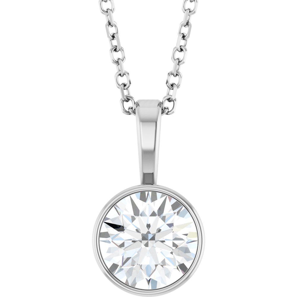 14K White Gold 9/10 CT Lab-Grown Diamond Bezel-Set Solitaire 16-18" Necklace