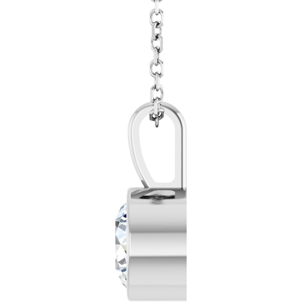 14K White Gold 9/10 CT Lab-Grown Diamond Bezel-Set Solitaire 16-18" Necklace