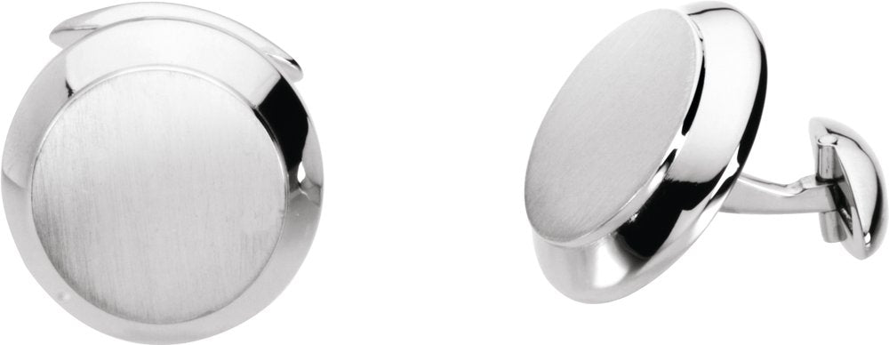 14K White Gold Engravable Round Cuff Links