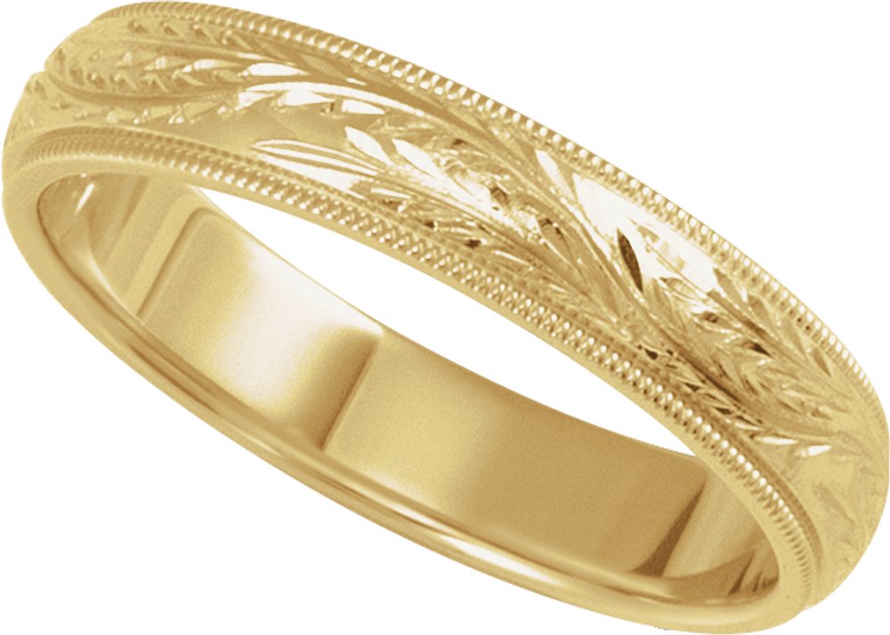 14K Yellow Gold 4 mm Hand-Engraved Band Size 7