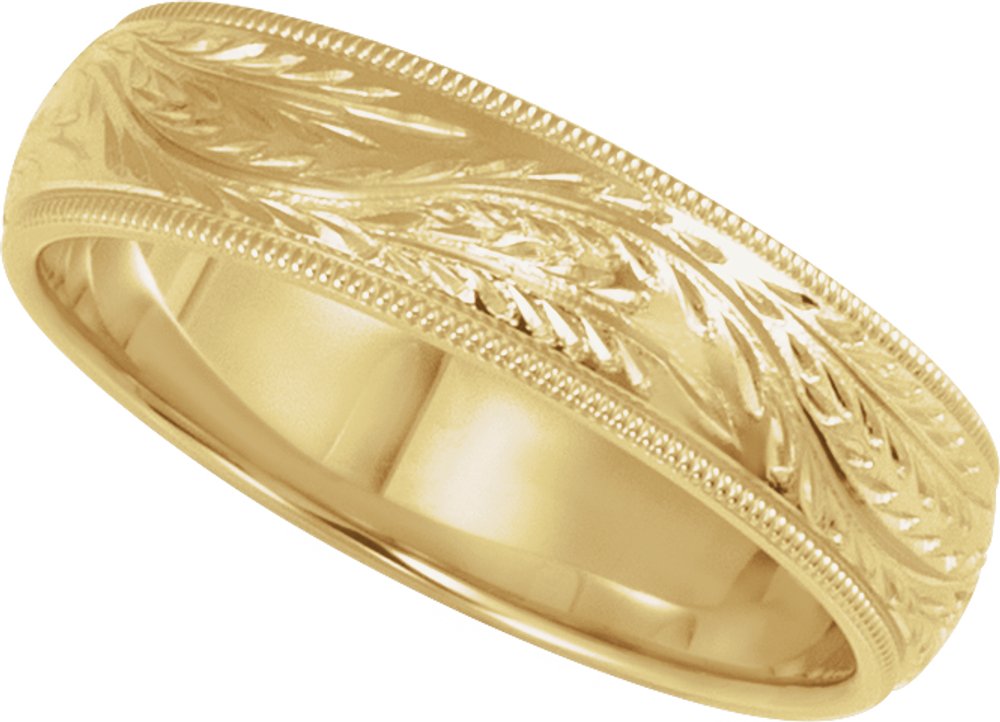 14K Yellow Gold 5 mm Hand-Engraved Band Size 10