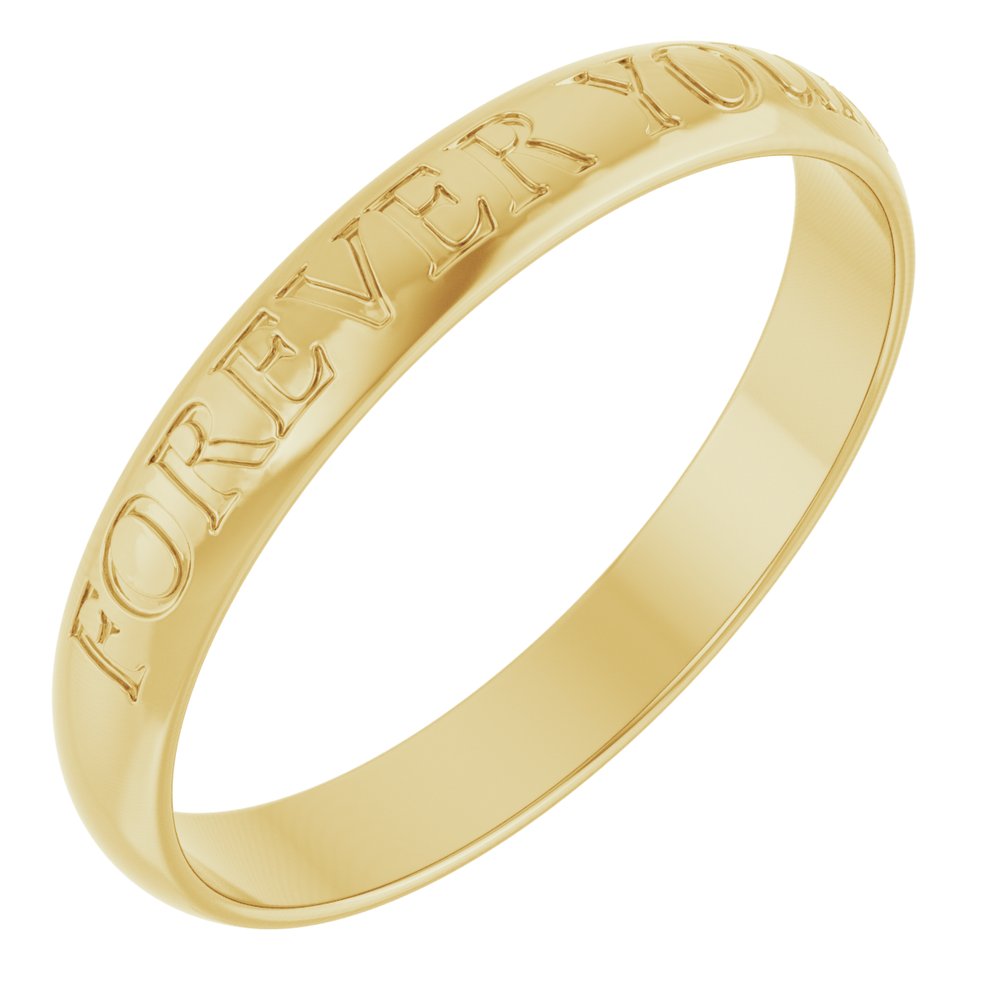 14K Yellow Gold 3 mm Ultra-Lightweight Forever Yours Engraved Half Round Band Size 7