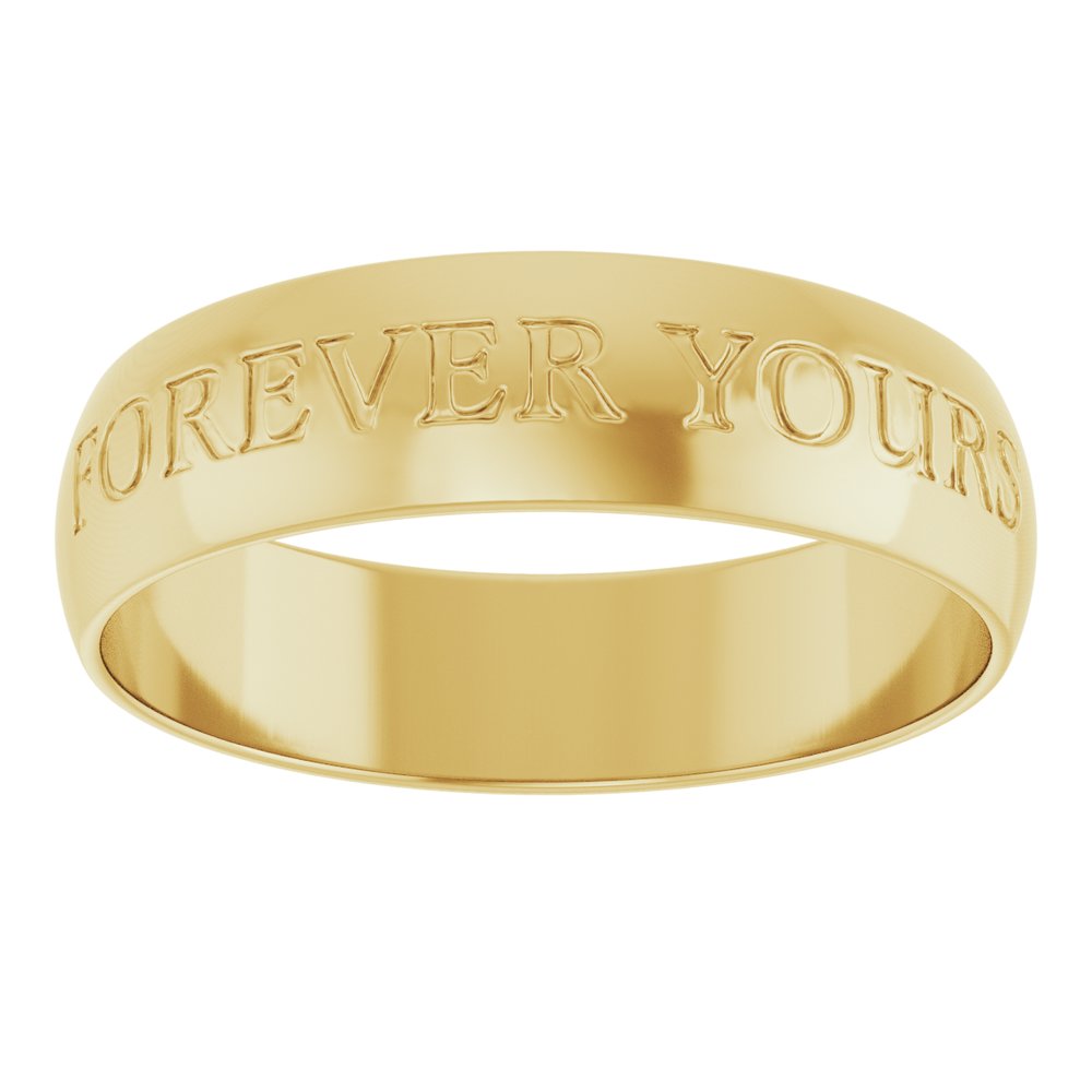 14K Yellow Gold 5 mm Ultra-Lightweight Forever Yours Engraved Half Round Band Size 10