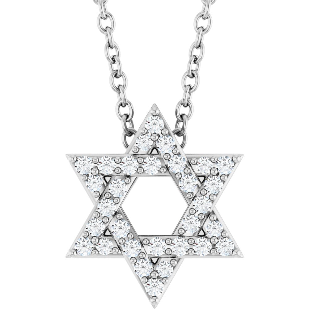 14K White Gold 1/10 CTW Natural Diamond Star of David 16-18" Necklace