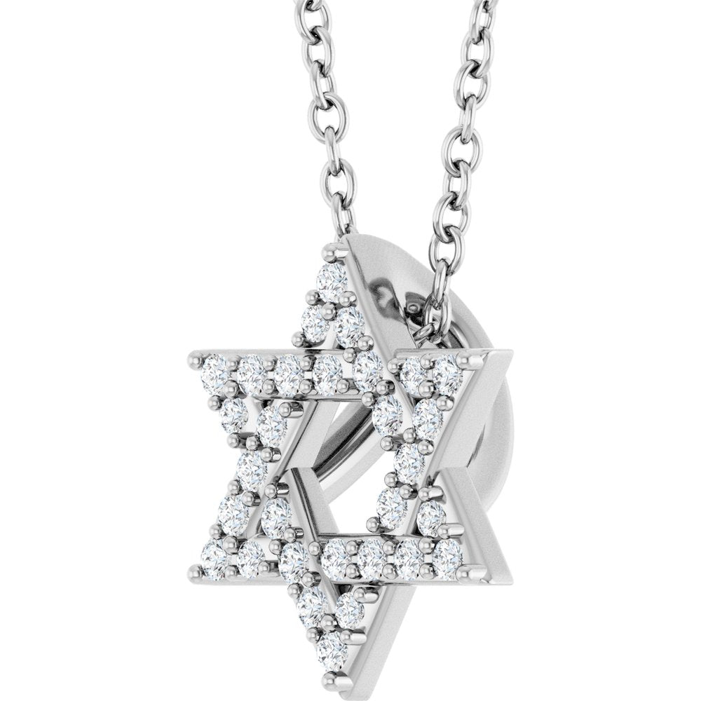 14K White Gold 1/10 CTW Natural Diamond Star of David 16-18" Necklace