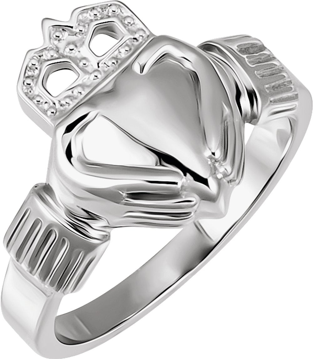 14K White Gold 14.5x10.5 mm Ladies Claddagh Band
