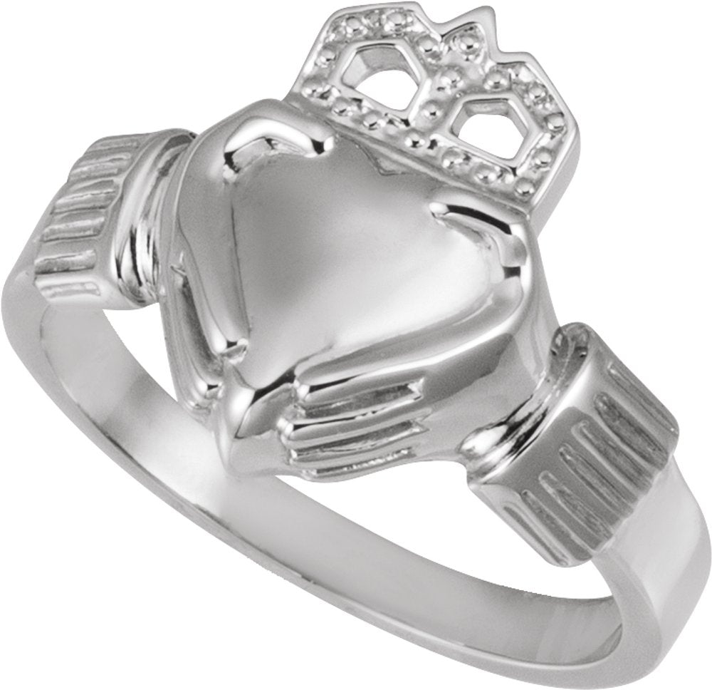 14K White Gold 14.5x10.5 mm Ladies Claddagh Band