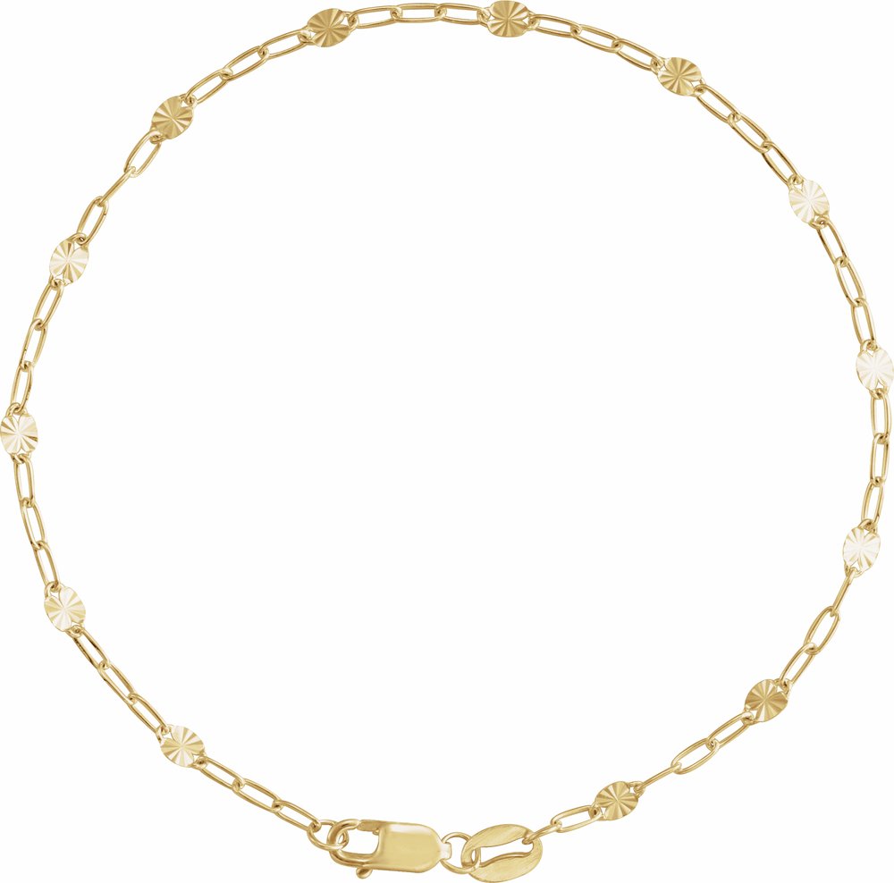 14K Yellow Gold-Filled 2.5 mm Light Paperclip-Style Starburst Mirror 7" Chain