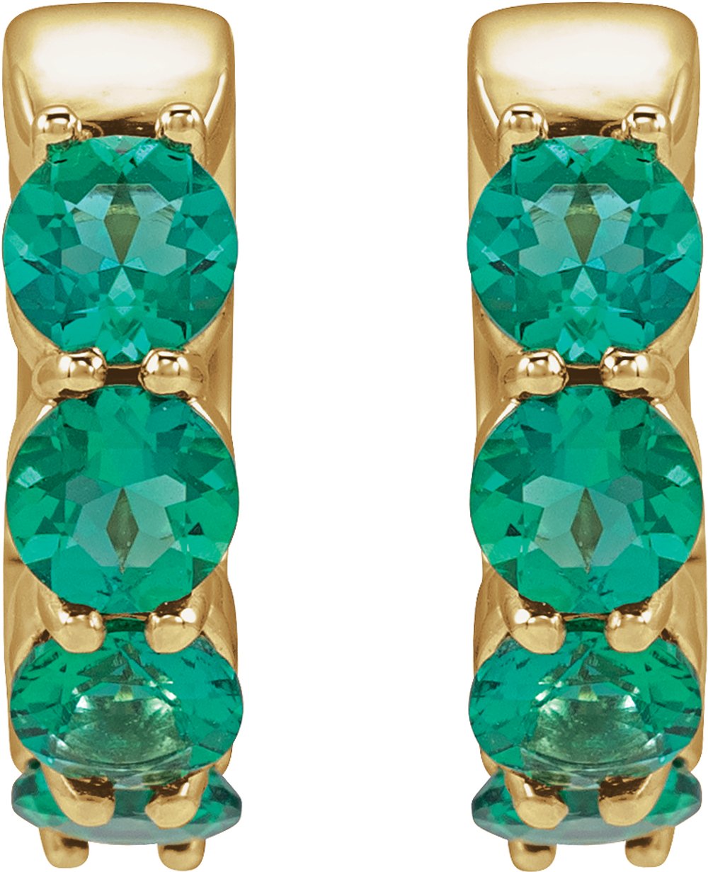14K Yellow Gold Lab-Grown Emerald 14.3 mm Hoop Earrings