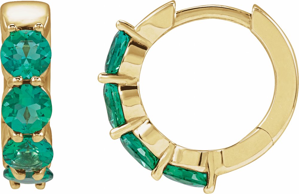 14K Yellow Gold Lab-Grown Emerald 14.3 mm Hoop Earrings