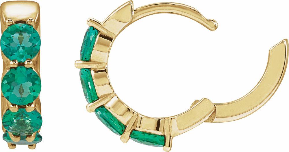 14K Yellow Gold Lab-Grown Emerald 14.3 mm Hoop Earrings