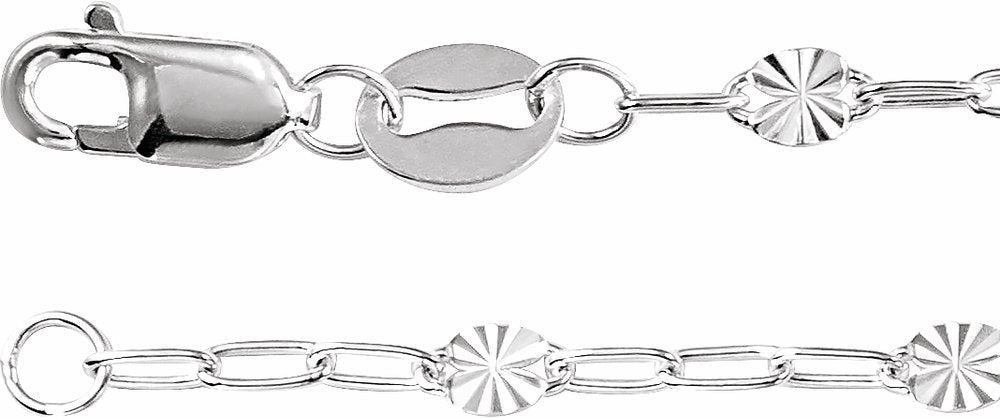 Sterling Silver 2.5 mm Light Paperclip-Style Starburst Mirror 7" Chain