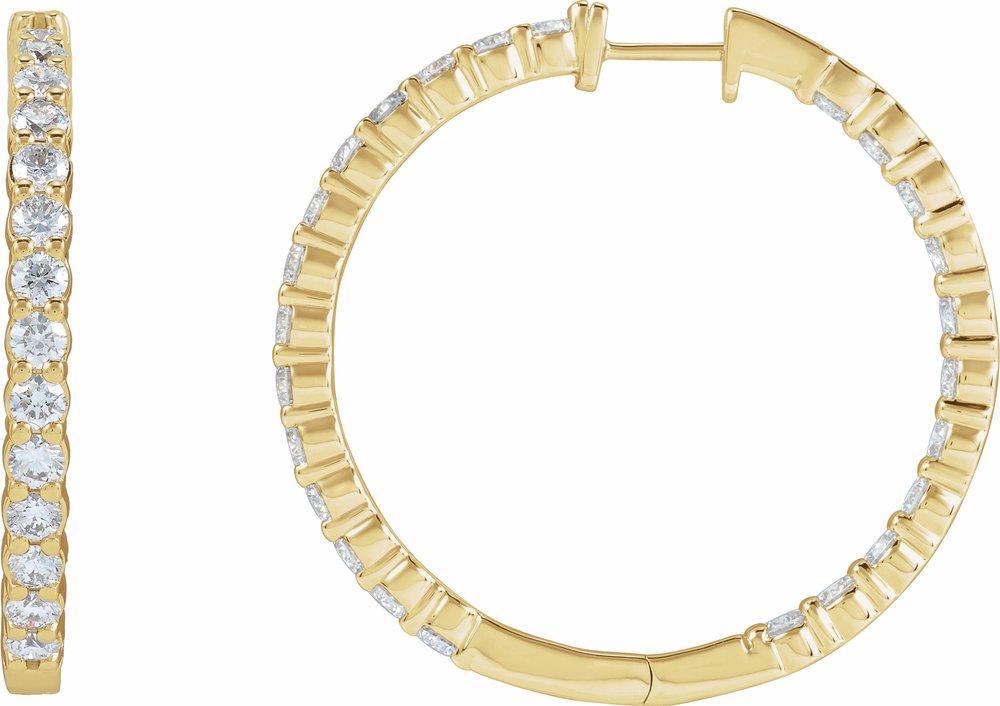 14K Yellow Gold 5 CTW Lab-Grown Diamond Inside-Outside Hinged 37.8 mm Hoop Earrings