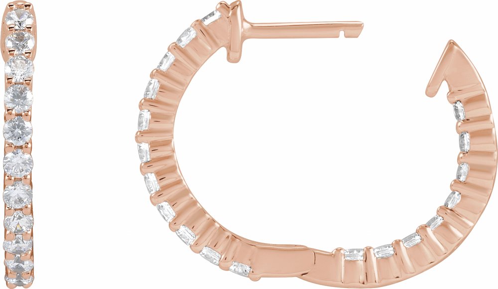14K Rose Gold 3/4 CTW Lab-Grown Diamond Inside-Outside Hinged 17.2 mm Hoop Earrings