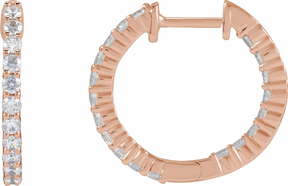 14K Rose Gold 3/4 CTW Lab-Grown Diamond Inside-Outside Hinged 17.2 mm Hoop Earrings