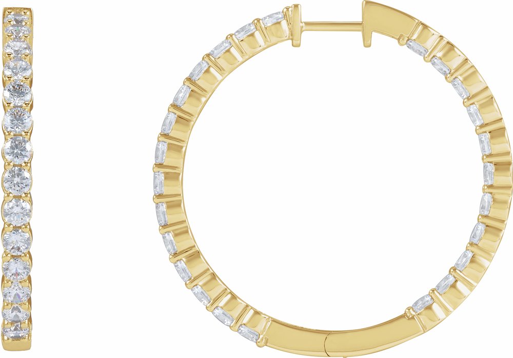 14K Yellow Gold 4 CTW Lab-Grown Diamond Inside-Outside Hinged 36 mm Hoop Earrings