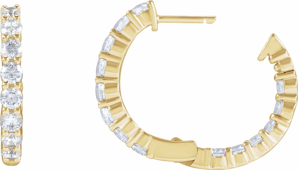 14K Yellow Gold 2 CTW Lab-Grown Diamond Inside-Outside Hinged 20 mm Hoop Earrings