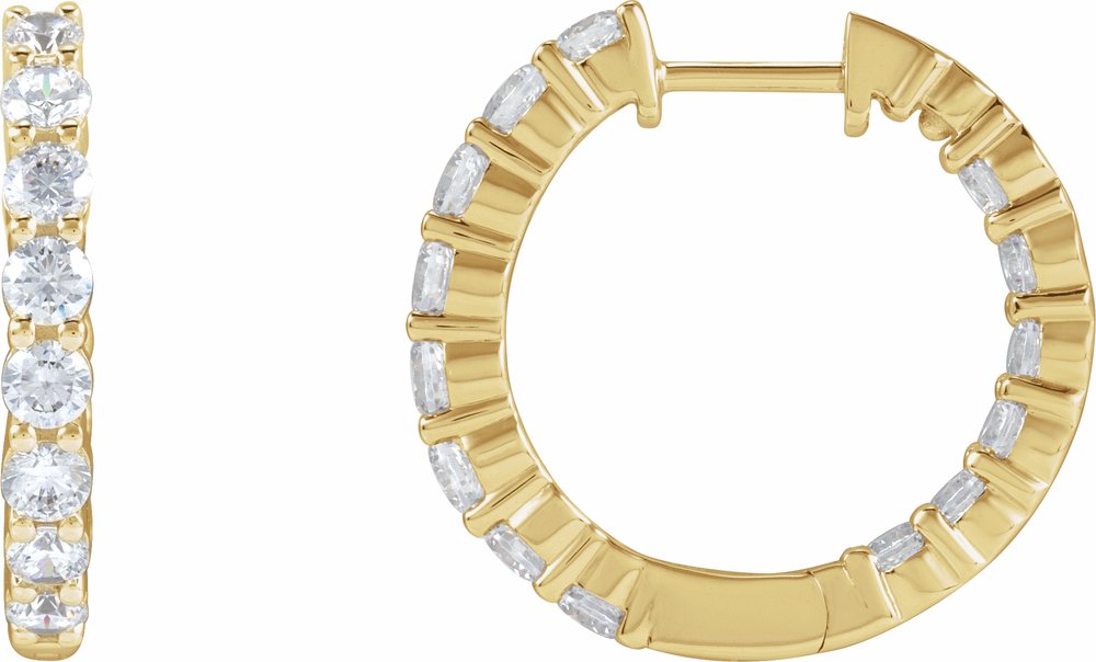 14K Yellow Gold 2 CTW Lab-Grown Diamond Inside-Outside Hinged 20 mm Hoop Earrings