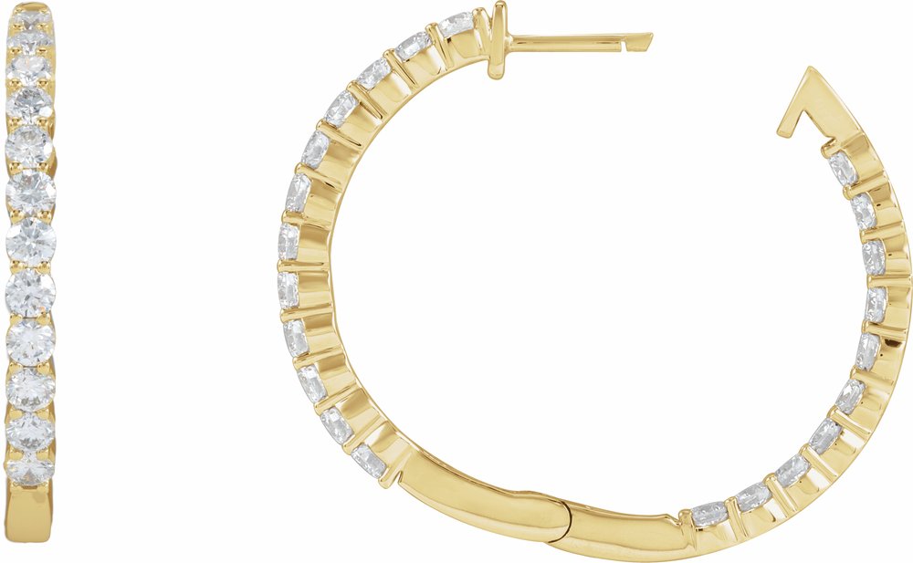 14K Yellow Gold 3 CTW Lab-Grown Diamond Inside-Outside Hinged 30 mm Hoop Earrings
