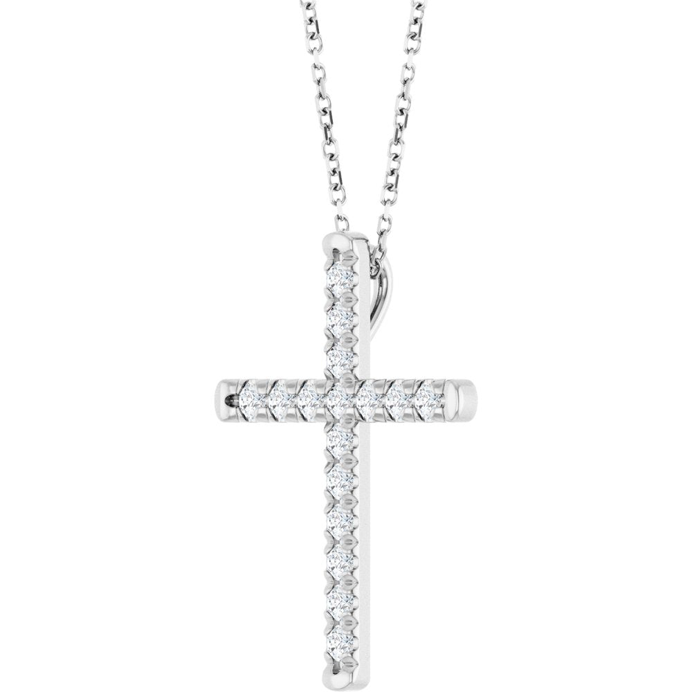 14K White Gold 1/2 CTW Lab-Grown Diamond French-Set Cross 16-18" Necklace