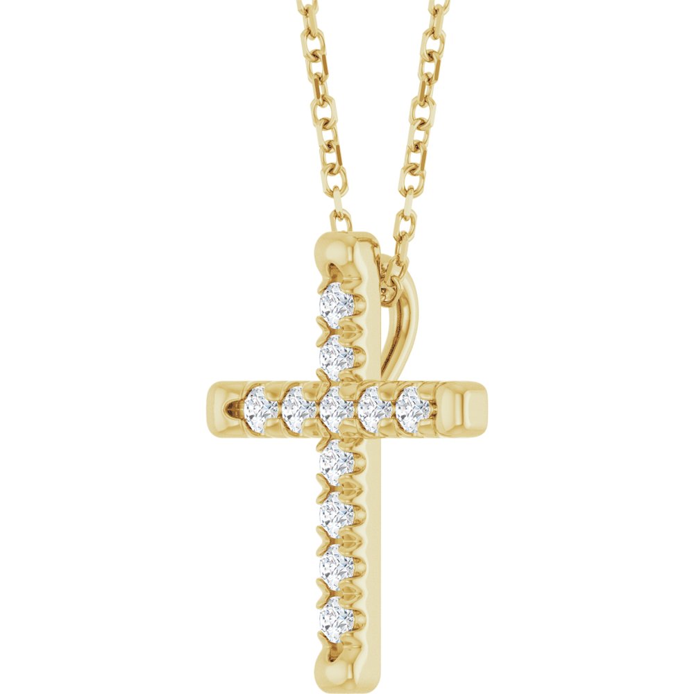 14K Yellow Gold 1/4 CTW Lab-Grown Diamond French-Set Cross 16-18" Necklace