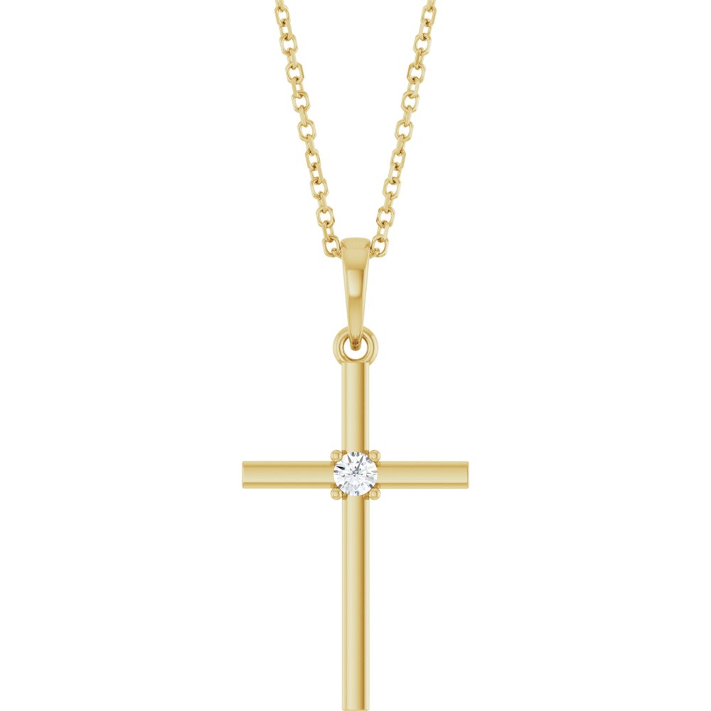 14K Yellow Gold .06 CT Natural Diamond Cross 16-18" Necklace