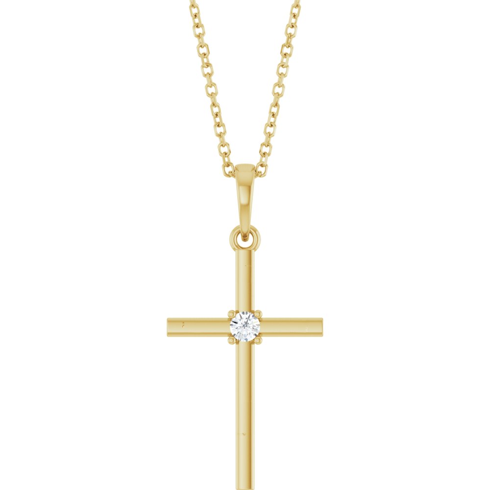 14K Yellow Gold .06 CT Natural Diamond Cross 16-18" Necklace