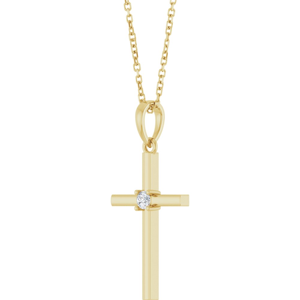 14K Yellow Gold .06 CT Natural Diamond Cross 16-18" Necklace